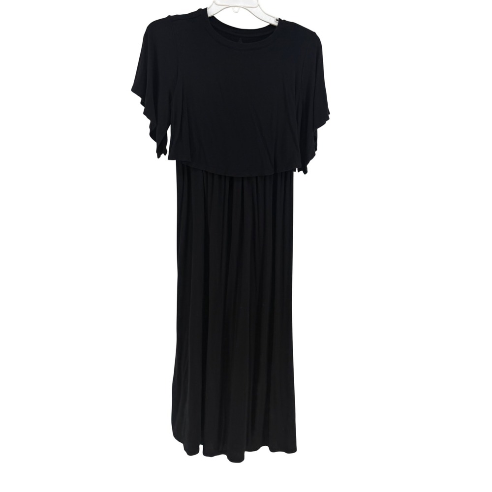 Isabel Maternity Nursing Maxi Dress Women XS Black Flutter Sleeve‎ Lift Up Layer
